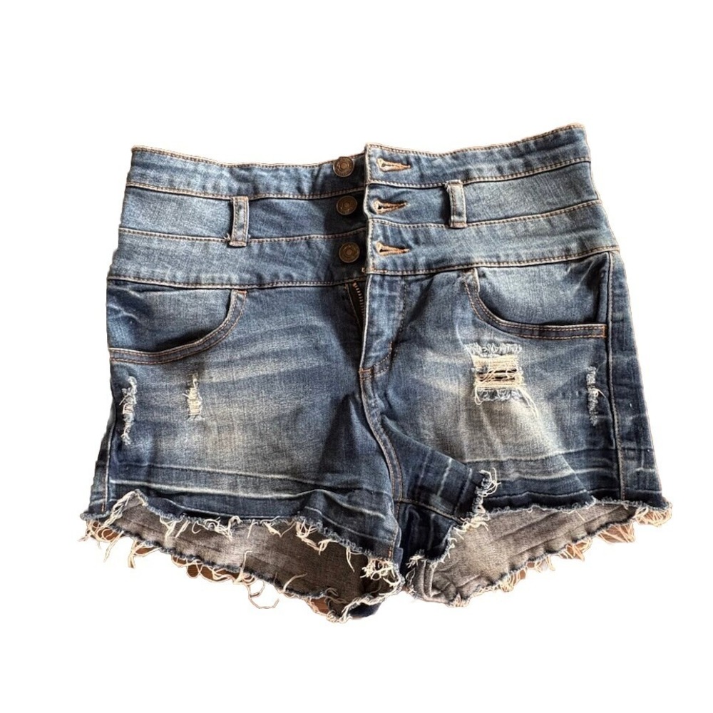 Rewash Juniors Jean Shorts Size 7/28 Blue Fringe 360 Performance‎ Stretch EUC